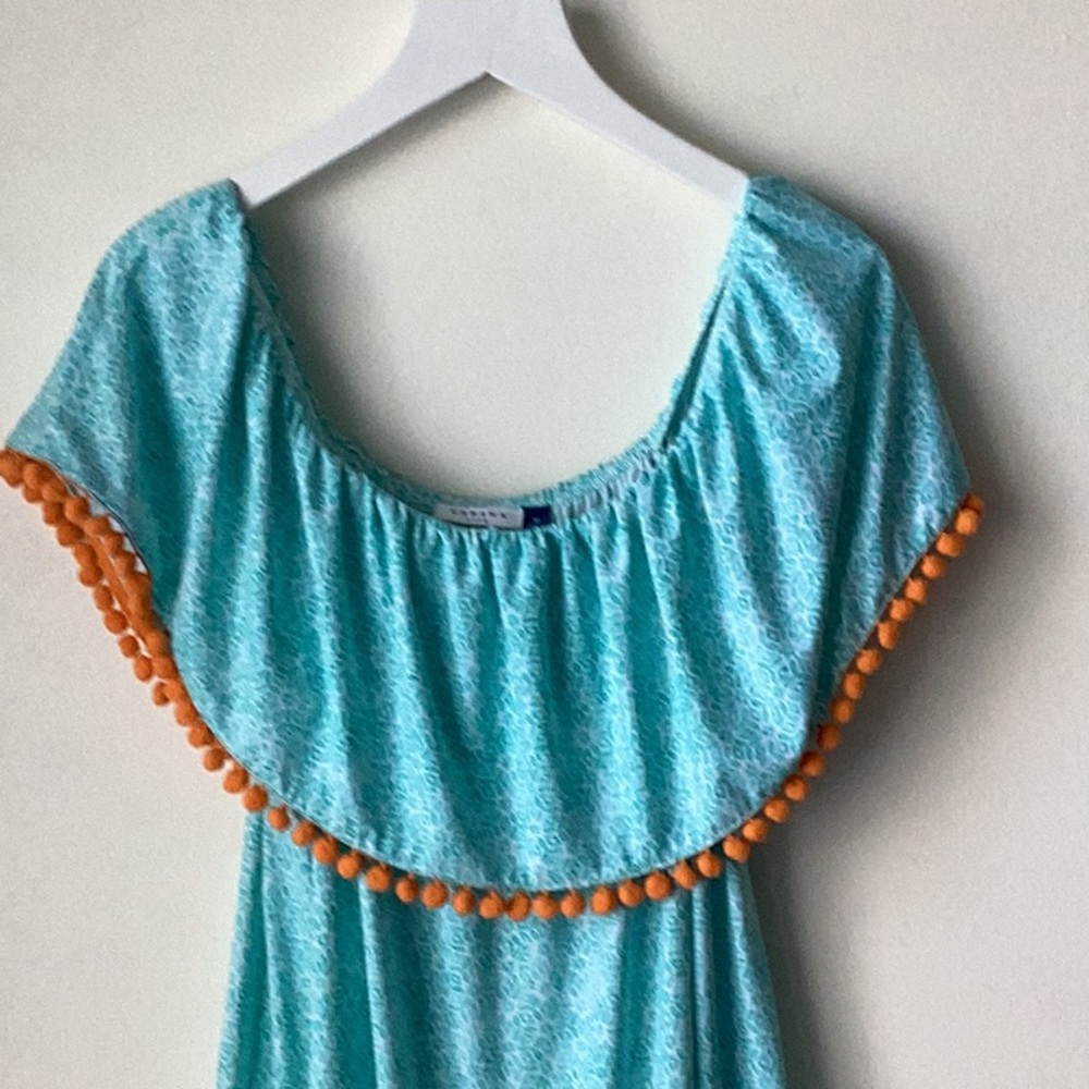 Cabana Life Aqua Citrus Off the Shoulder Pom Pom Dress Medium - Picture 5 of 11
